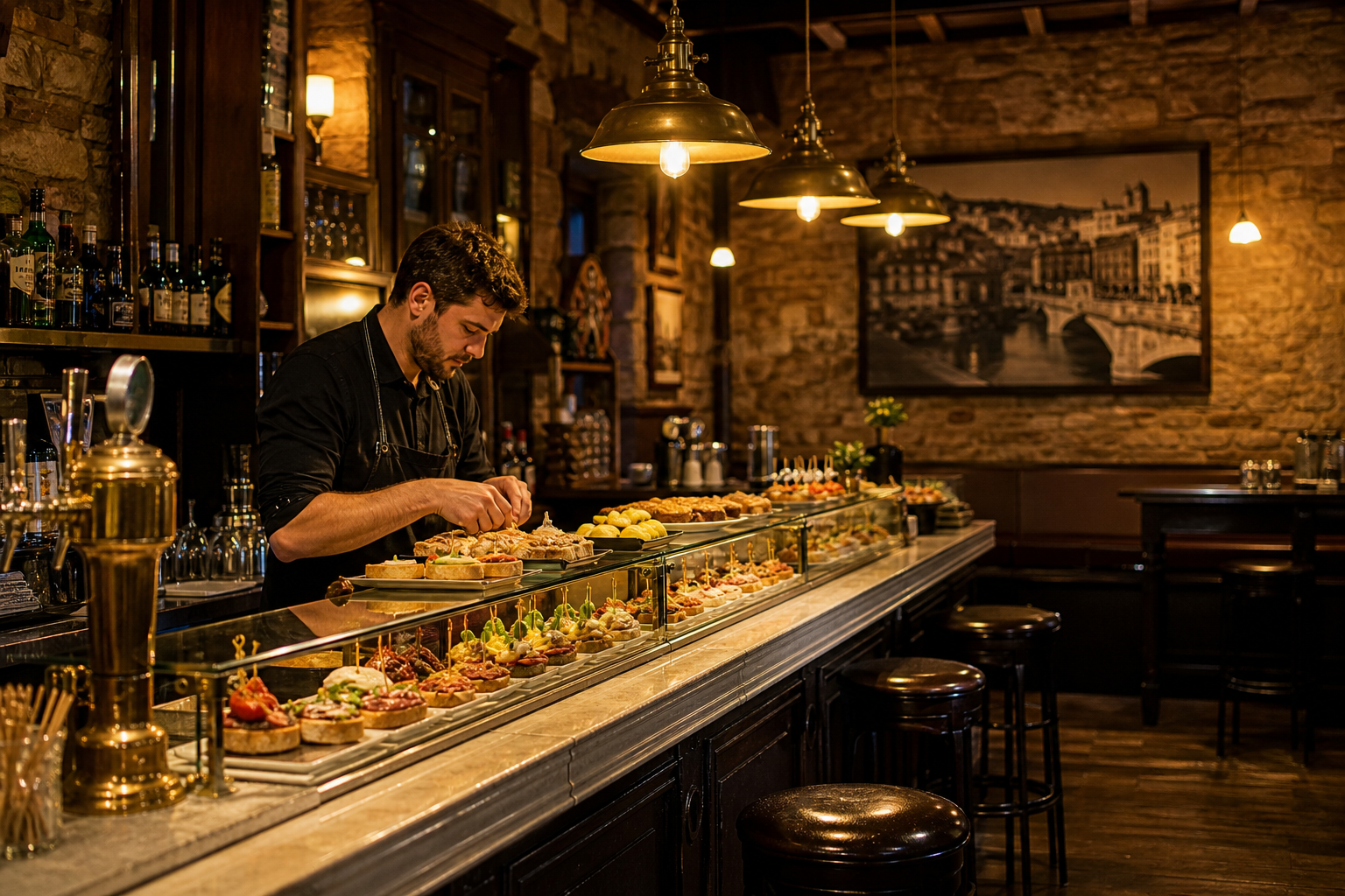 Interior acogedor del bar Bilbao Tapas en Casco Viejo