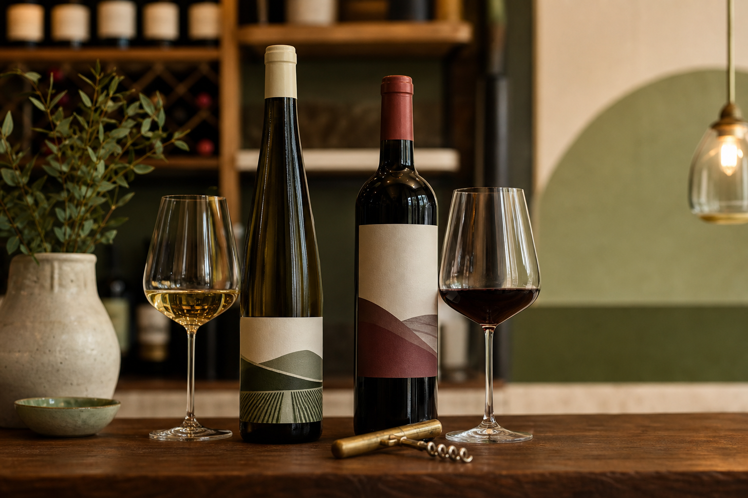 Selección de txakoli y vinos Rioja en la barra